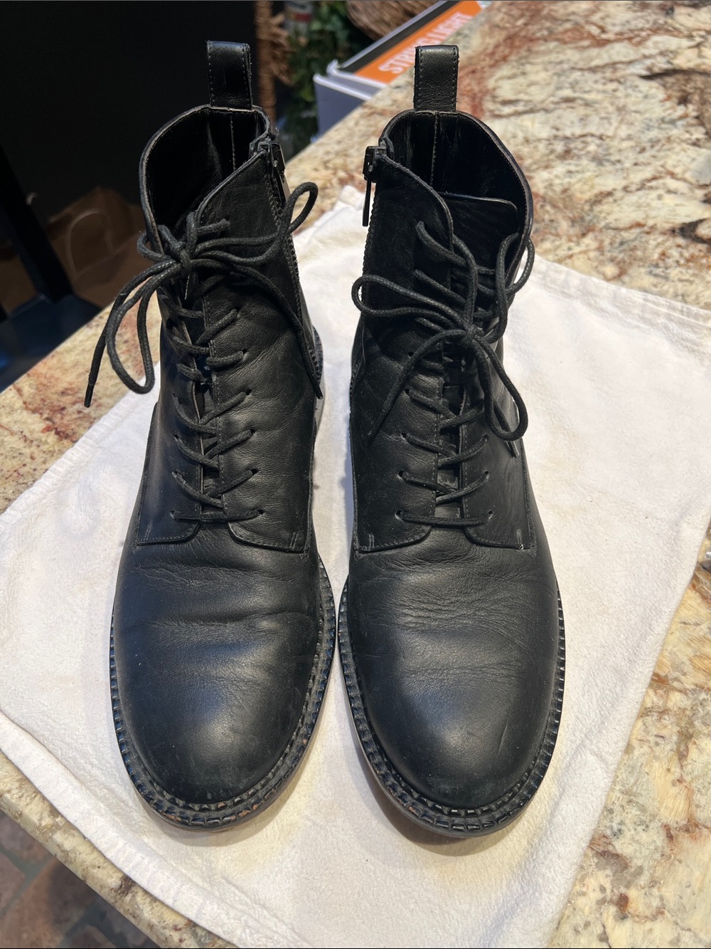 Vince Women’s Black Leather Cabria Lace-Up Boots - Size 8.5M - Picture 3 of 13
